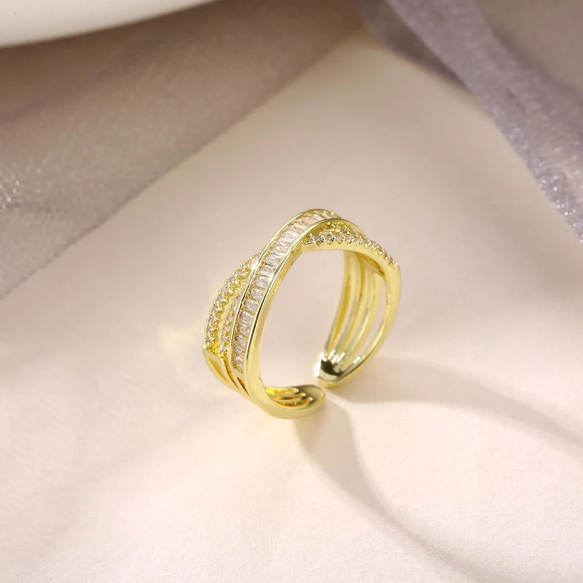 Copper K Gold Plated Rhodium Plated Simple Style Korean Style Plating Inlay Geometric Zircon Open Rings