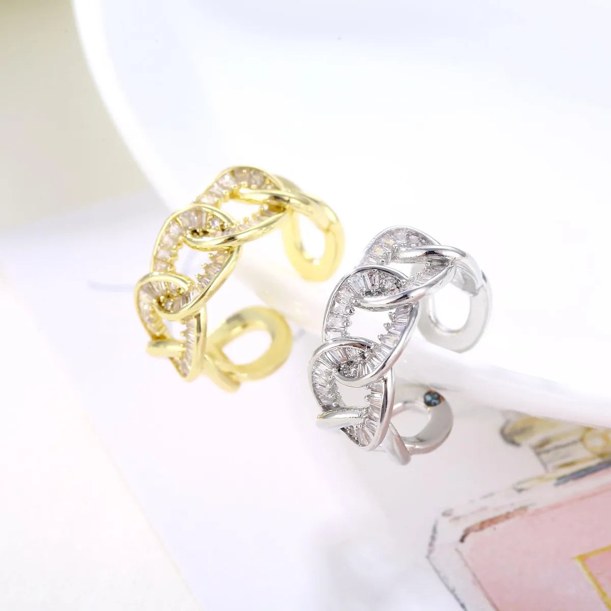 Copper K Gold Plated Rhodium Plated Simple Style Korean Style Plating Inlay Geometric Zircon Open Rings