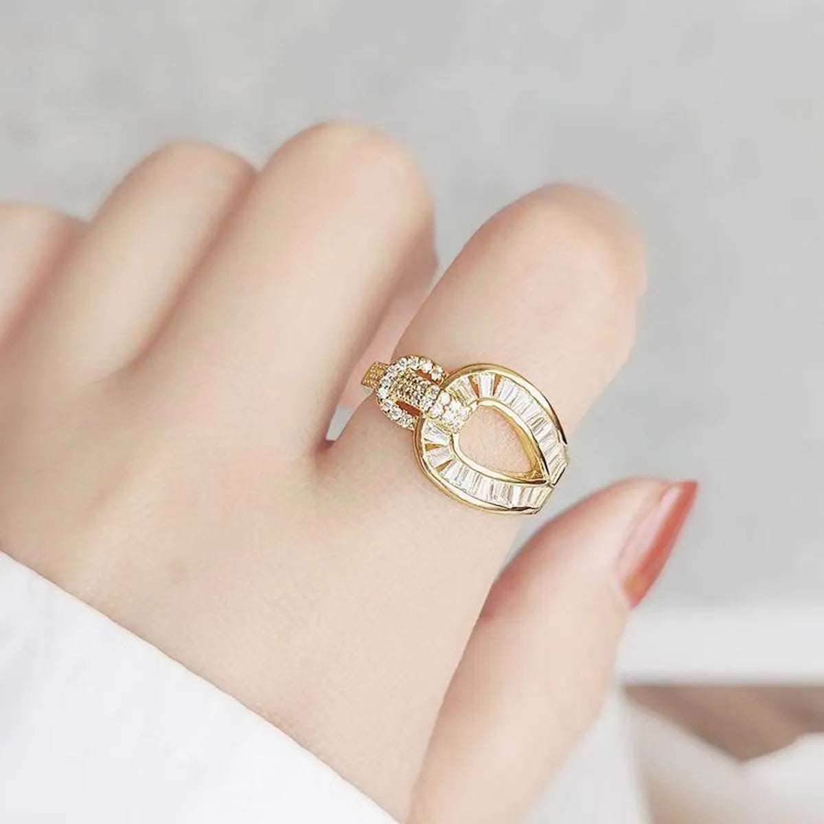 Copper K Gold Plated Rhodium Plated Simple Style Korean Style Plating Inlay Geometric Zircon Open Rings