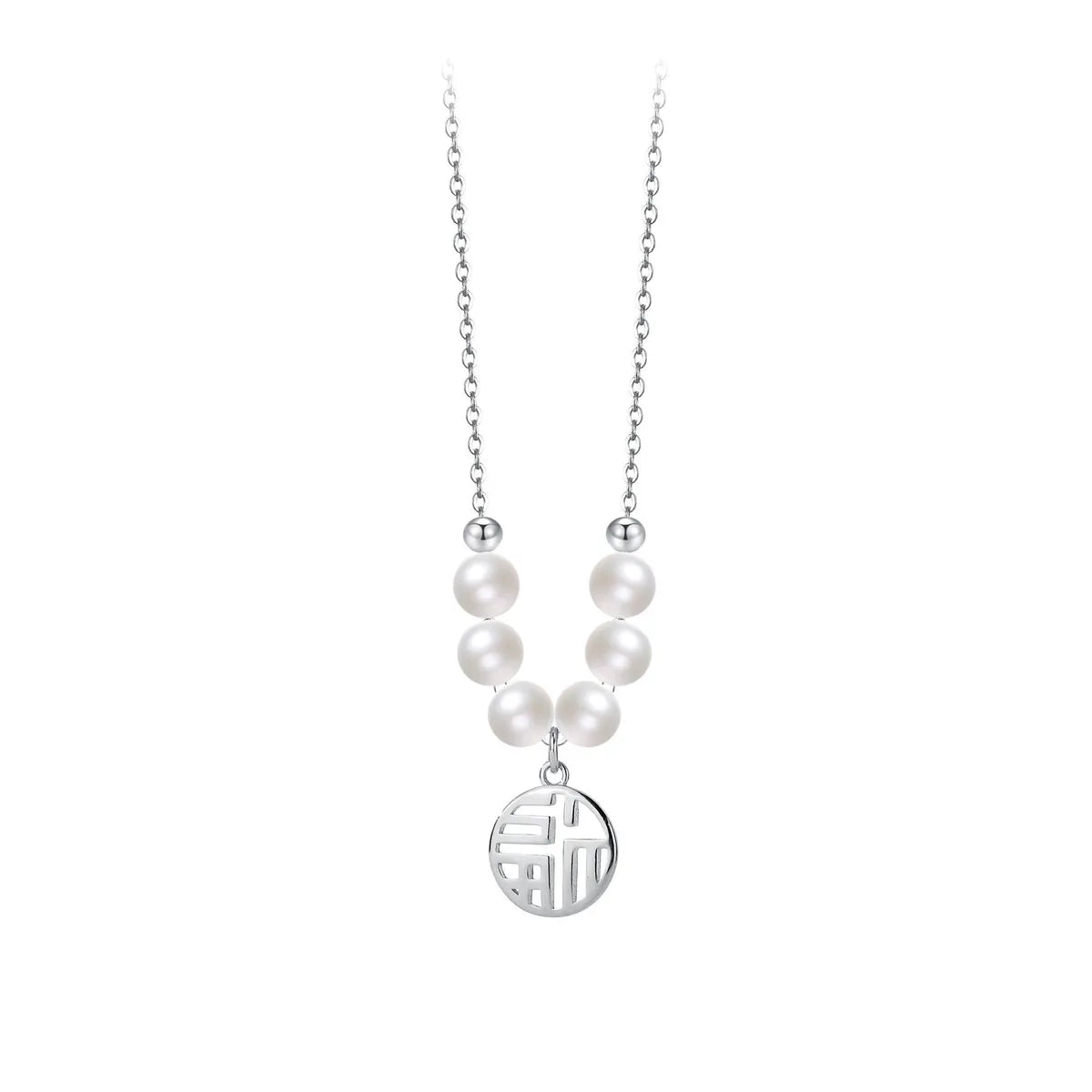 Simple Style Korean Style Geometric Sterling Silver Shell Pearls Pendant Necklace In Bulk