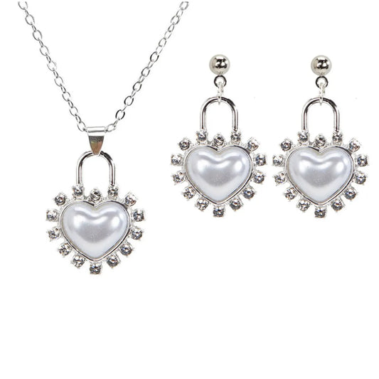 Simple Style Korean Style Heart Shape Alloy Acrylic Rhinestones Silver Plated Women's Earrings Necklace