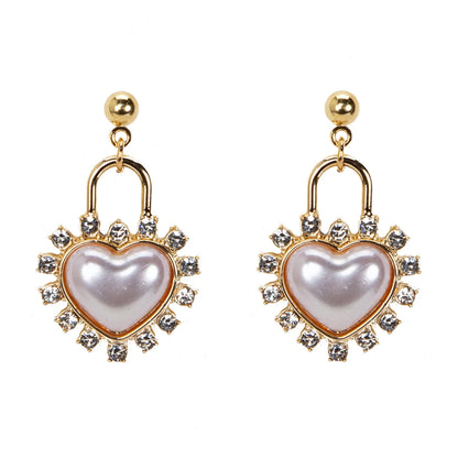 Simple Style Korean Style Heart Shape Alloy Acrylic Rhinestones Silver Plated Women's Earrings Necklace