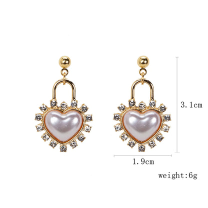 Simple Style Korean Style Heart Shape Alloy Acrylic Rhinestones Silver Plated Women's Earrings Necklace