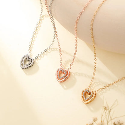 Simple Style Korean Style Heart Shape Alloy Inlay Artificial Rhinestones Women's Necklace