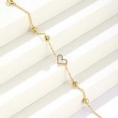 Simple Style Korean Style Heart Shape Stainless Steel Plating Inlay Artificial Diamond 18k Gold Plated Bracelets