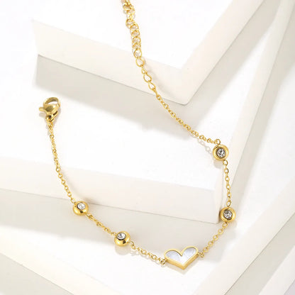 Simple Style Korean Style Heart Shape Stainless Steel Plating Inlay Artificial Diamond 18k Gold Plated Bracelets