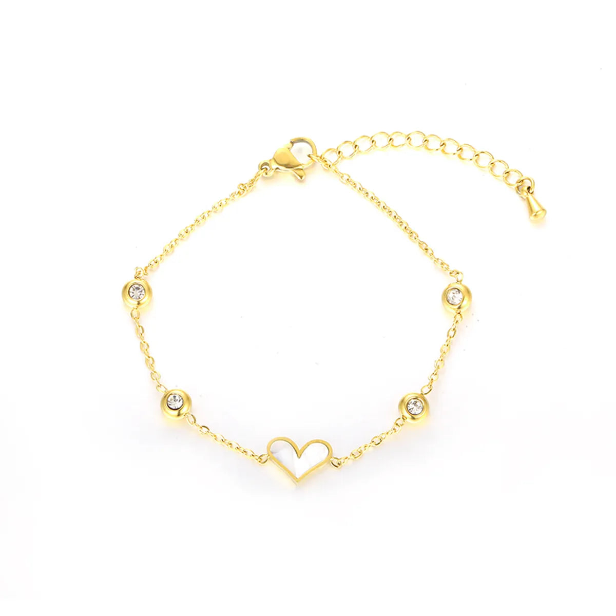 Simple Style Korean Style Heart Shape Stainless Steel Plating Inlay Artificial Diamond 18k Gold Plated Bracelets