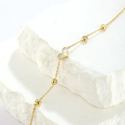 Simple Style Korean Style Heart Shape Stainless Steel Plating Inlay Artificial Diamond 18k Gold Plated Bracelets