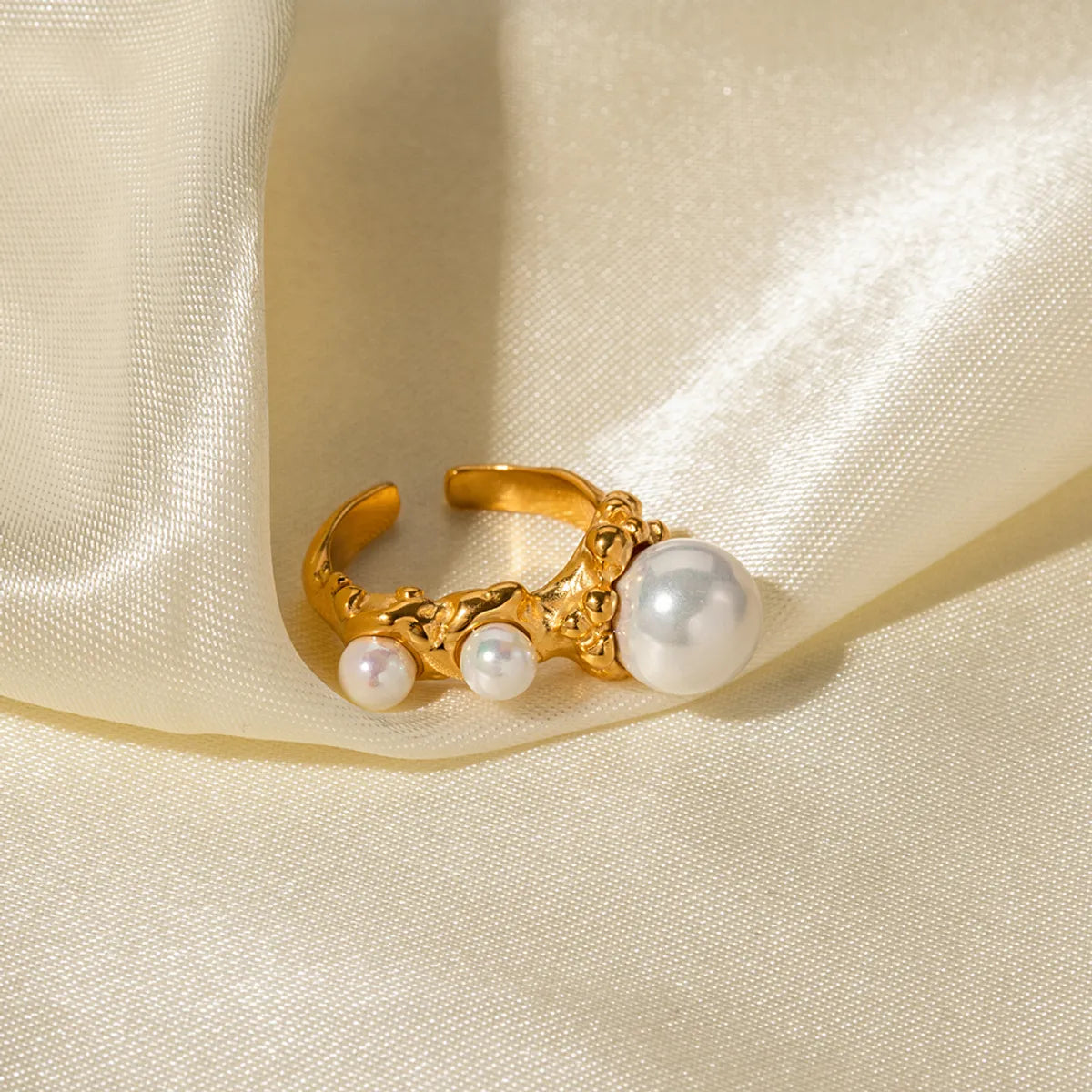 Simple Style Korean Style Irregular Stainless Steel Irregular Shell Pearls 18k Gold Plated Open Ring