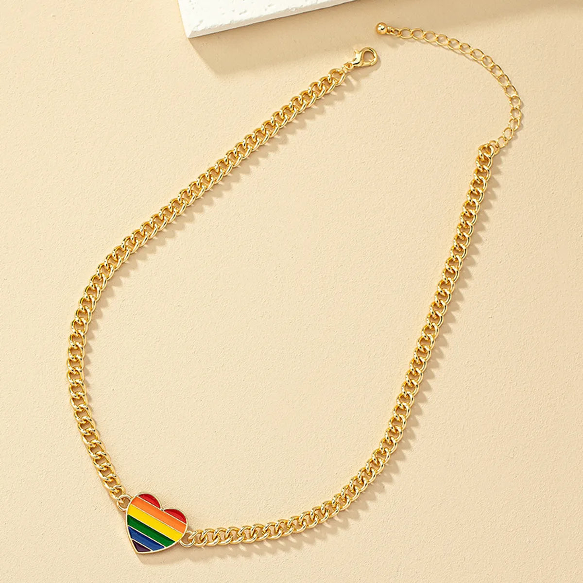 Simple Style Korean Style Rainbow Heart Shape Alloy Plating Women's Pendant Necklace