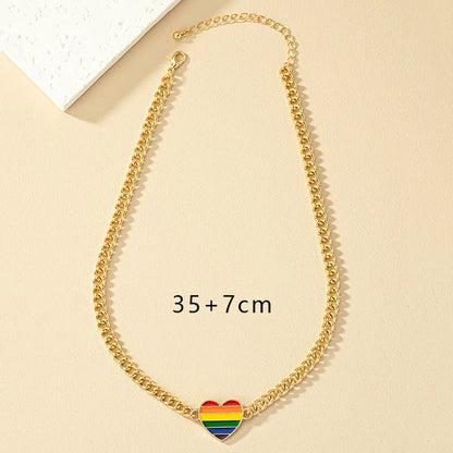 Simple Style Korean Style Rainbow Heart Shape Alloy Plating Women's Pendant Necklace