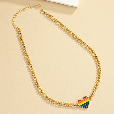 Simple Style Korean Style Rainbow Heart Shape Alloy Plating Women's Pendant Necklace