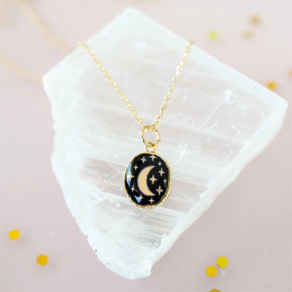 Simple Style Korean Style Star Moon Stainless Steel Enamel Plating Inlay Zircon 18k Gold Plated Pendant Necklace