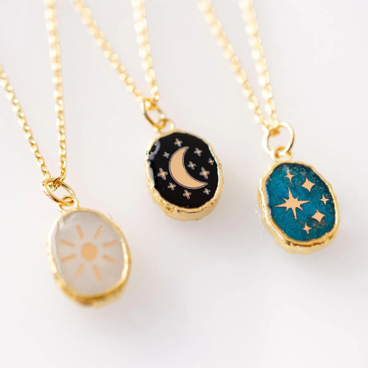 Simple Style Korean Style Star Moon Stainless Steel Enamel Plating Inlay Zircon 18k Gold Plated Pendant Necklace