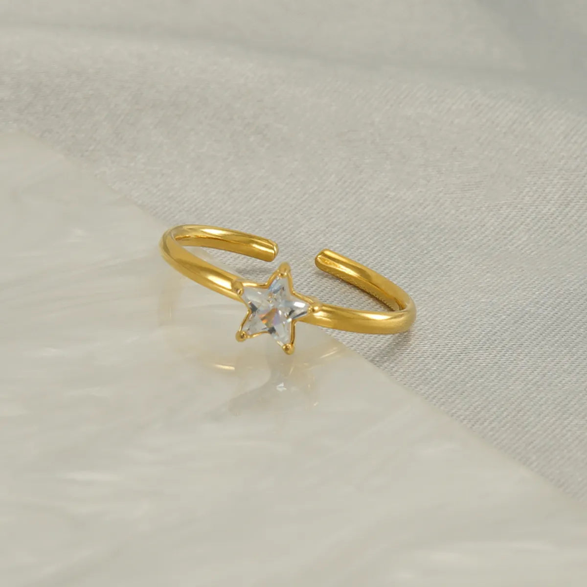 Simple Style Korean Style Star Stainless Steel Inlay Zircon 18k Gold Plated Open Rings