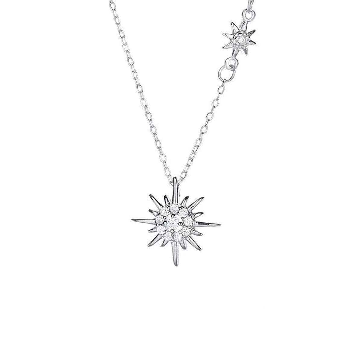 Simple Style Korean Style Star Sterling Silver Zircon Pendant Necklace In Bulk