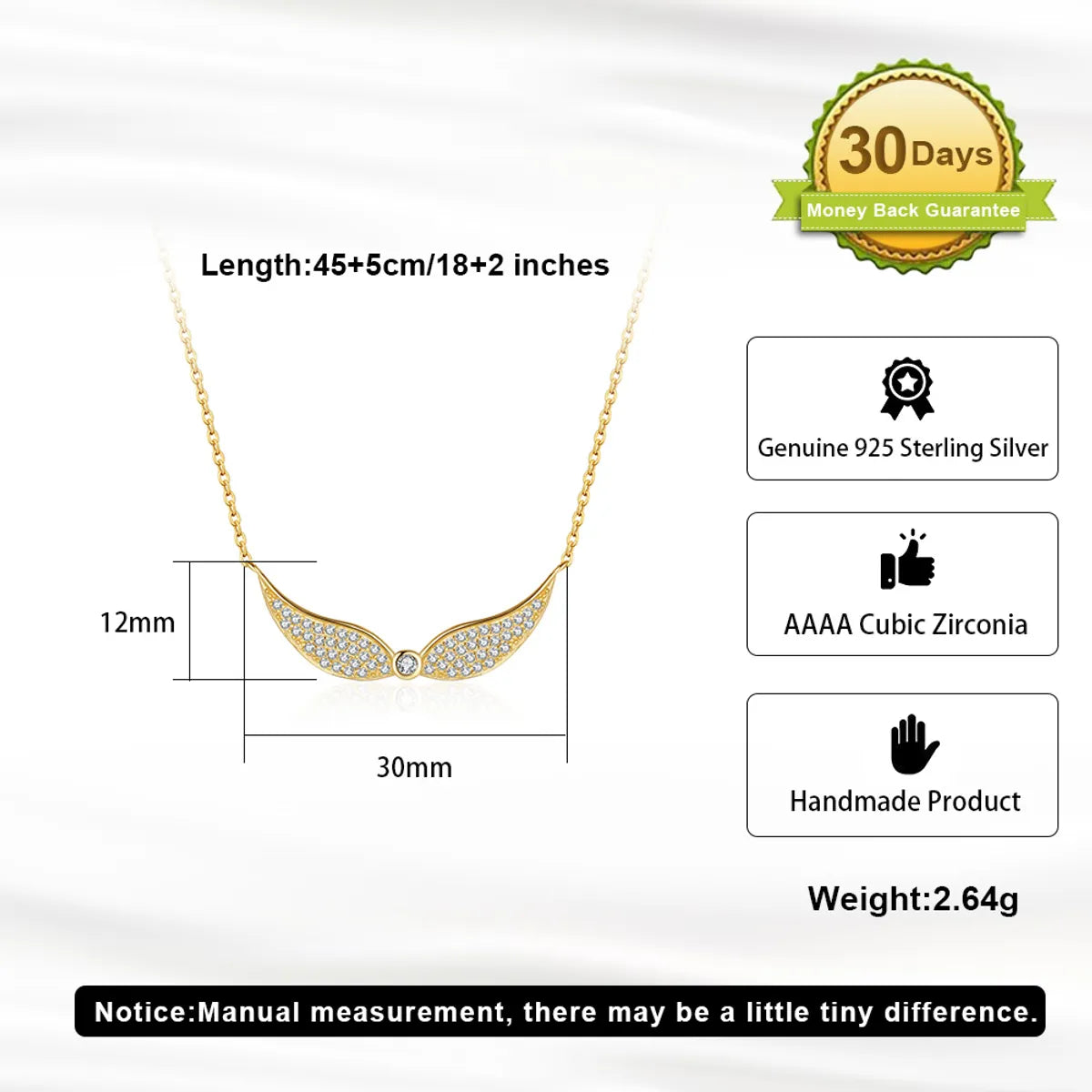 Simple Style Korean Style Wings Sterling Silver Plating Inlay Zircon 14k Gold Plated White Gold Plated Necklace