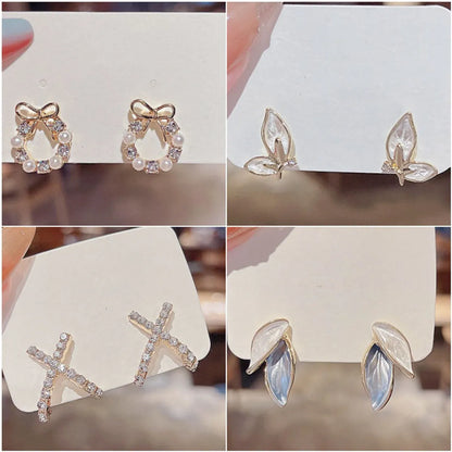 Simple Style Leaf Alloy Inlay Zircon Women's Earrings Ear Studs