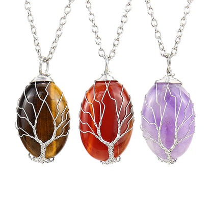 Simple Style Leaf Alloy Natural Stone Knitting Pendant Necklace