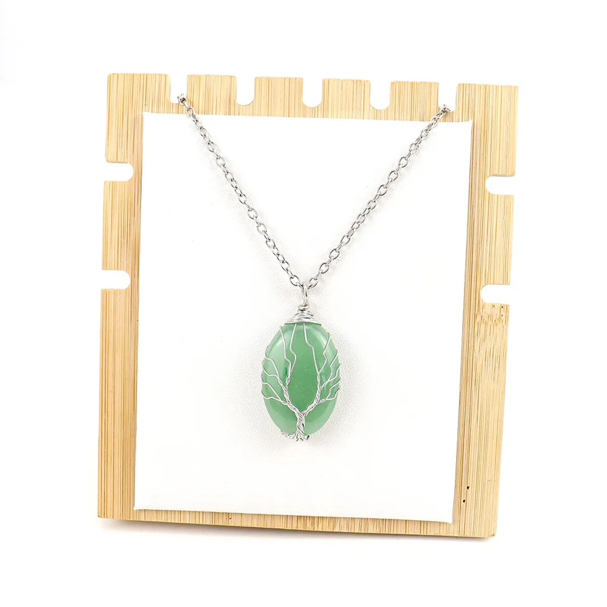 Simple Style Leaf Alloy Natural Stone Knitting Pendant Necklace