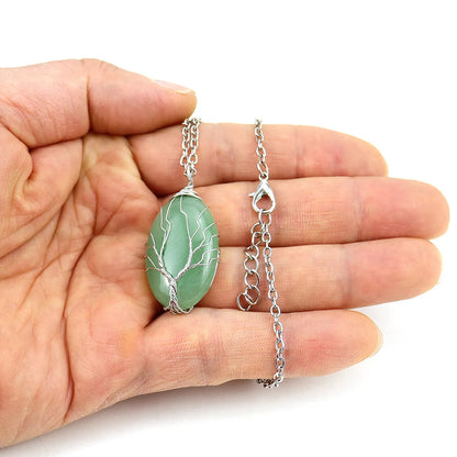 Simple Style Leaf Alloy Natural Stone Knitting Pendant Necklace