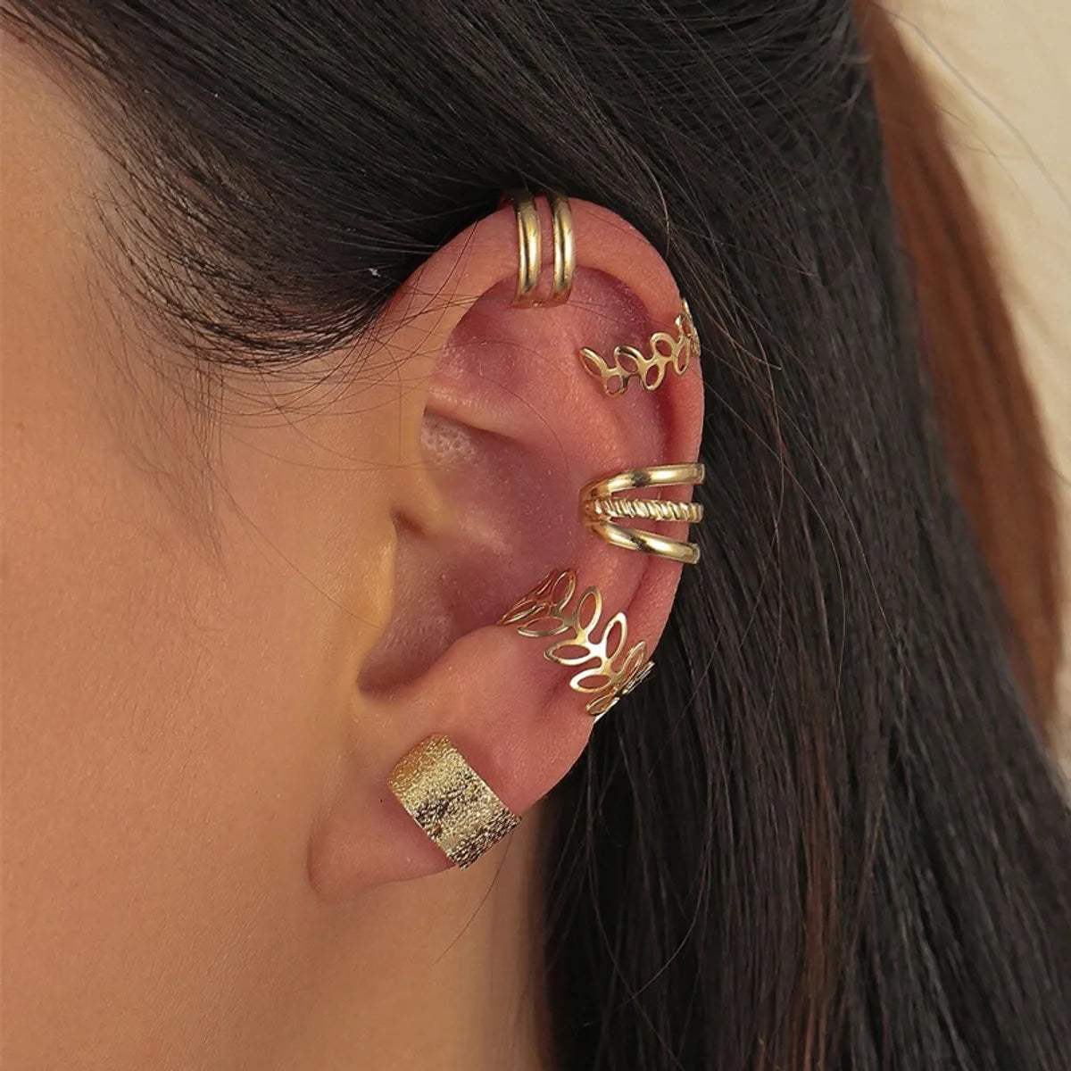 Simple Style Leaf Alloy Plating Metal Ear Clips 5 Pieces