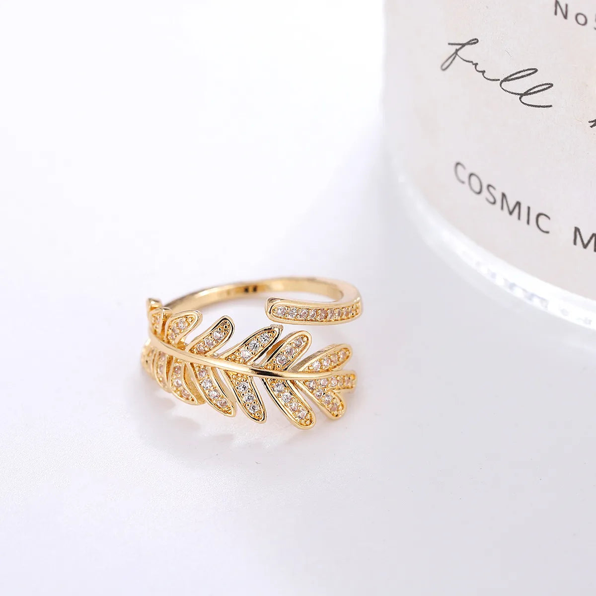 Simple Style Leaf Copper 18k Gold Plated Silver Plated Zircon Adjustable Ring In Bulk