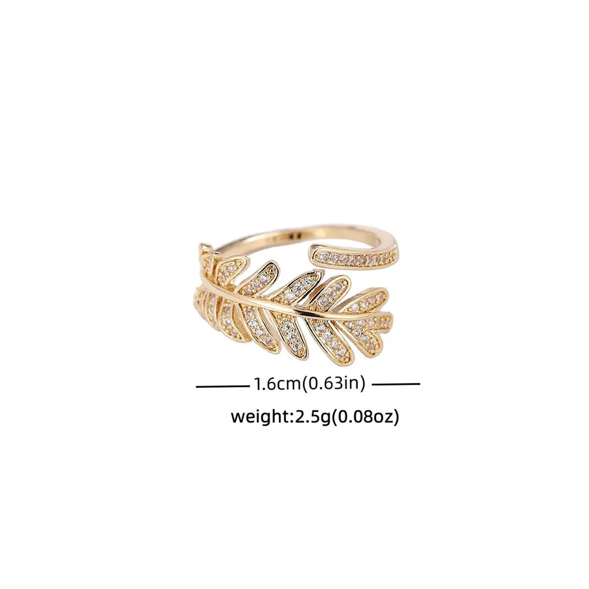 Simple Style Leaf Copper 18k Gold Plated Silver Plated Zircon Adjustable Ring In Bulk