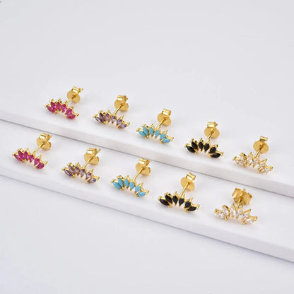 Simple Style Leaf Copper Ear Studs Gold Plated Zircon Copper Earrings