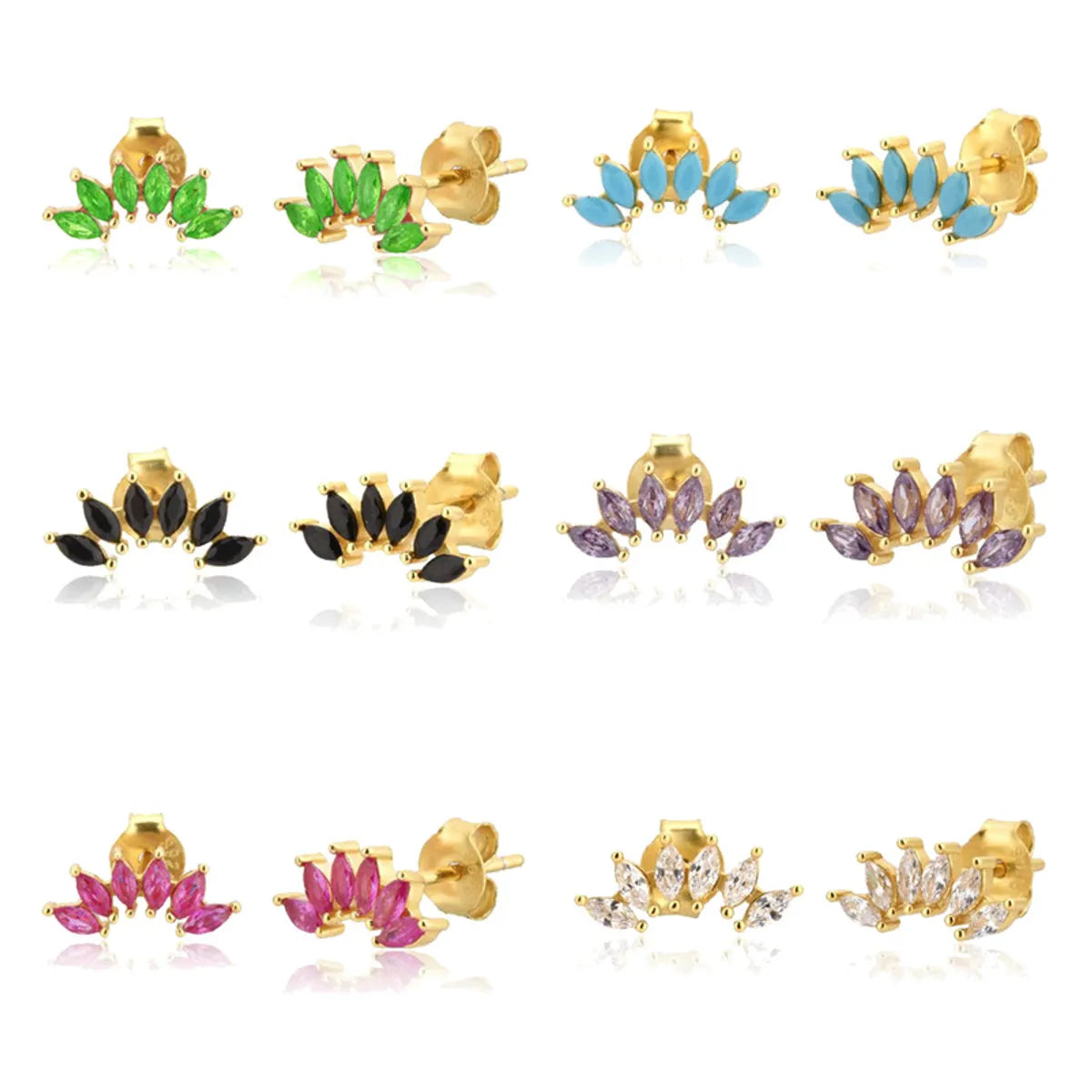 Simple Style Leaf Copper Ear Studs Gold Plated Zircon Copper Earrings