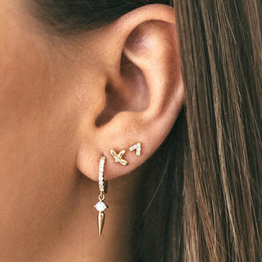 Simple Style Leaf Copper Inlay Zircon Ear Studs 1 Pair