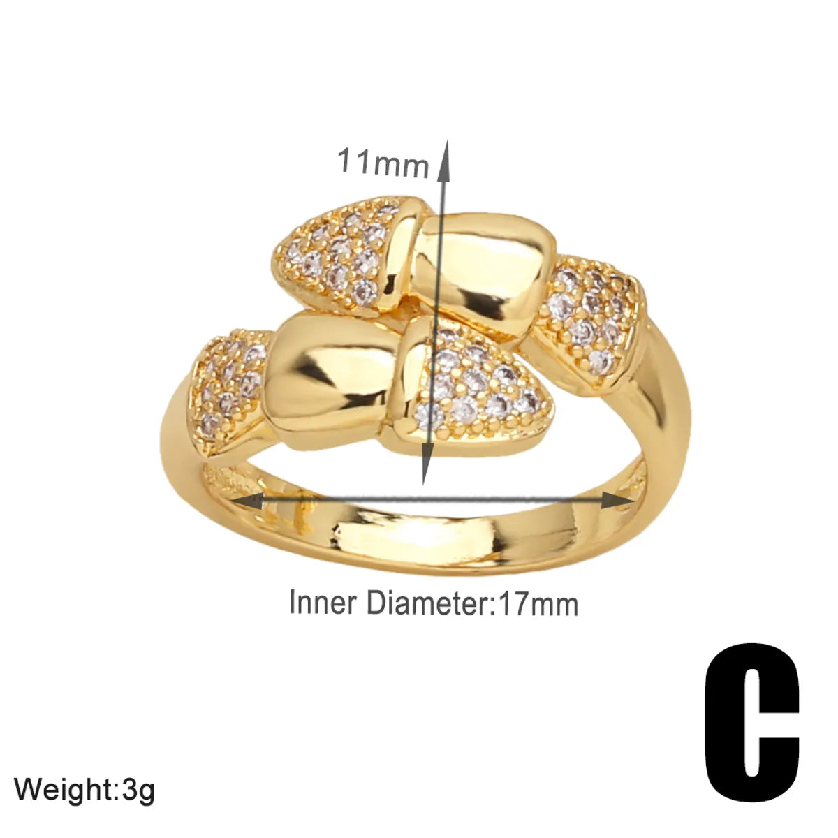 Simple Style Leaf Copper Plating Inlay Zircon 18k Gold Plated Open Rings