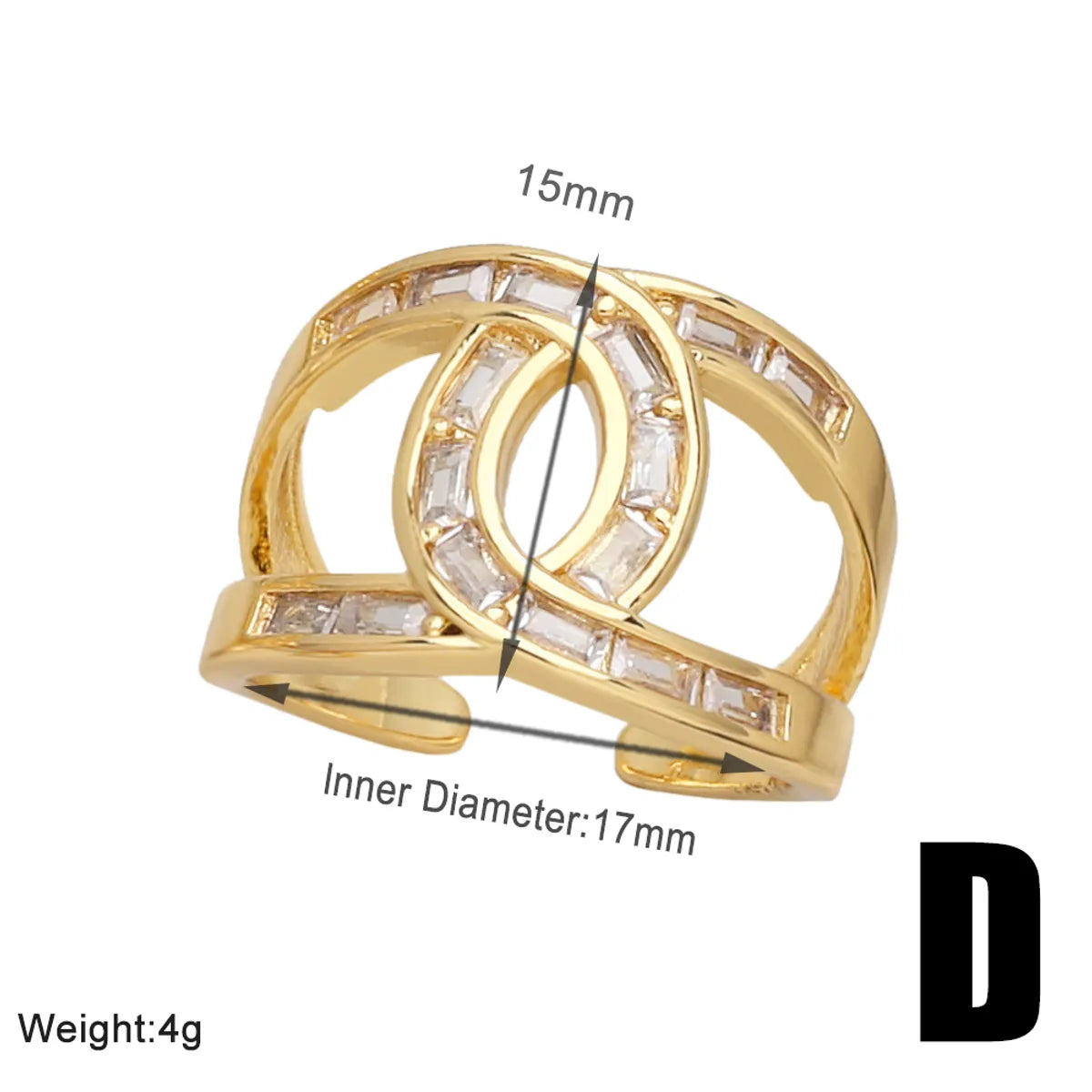 Simple Style Leaf Copper Plating Inlay Zircon 18k Gold Plated Open Rings