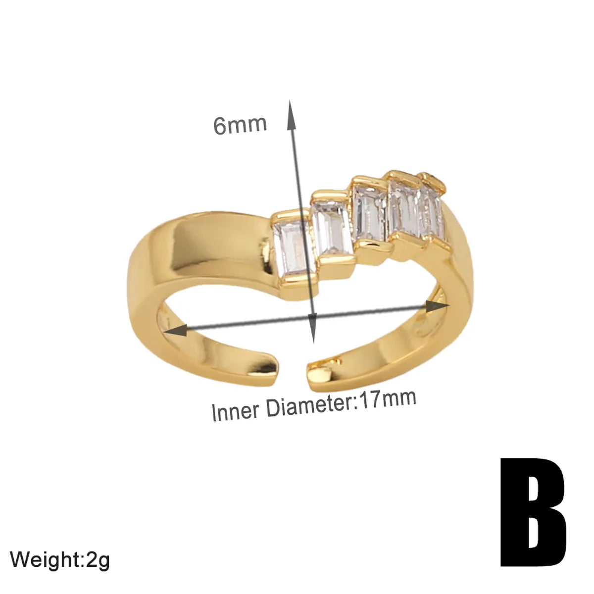 Simple Style Leaf Copper Plating Inlay Zircon 18k Gold Plated Open Rings