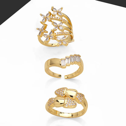 Simple Style Leaf Copper Plating Inlay Zircon 18k Gold Plated Open Rings