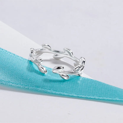 Simple Style Leaf Copper Plating Silver Plated Open Ring