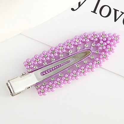 Simple Style Leaf Imitation Pearl Rhinestone Hair Clip 1 Piece