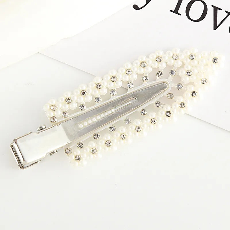 Simple Style Leaf Imitation Pearl Rhinestone Hair Clip 1 Piece