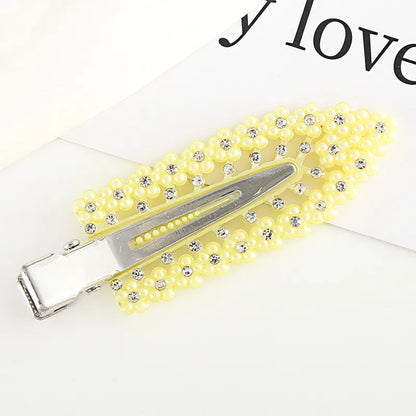 Simple Style Leaf Imitation Pearl Rhinestone Hair Clip 1 Piece