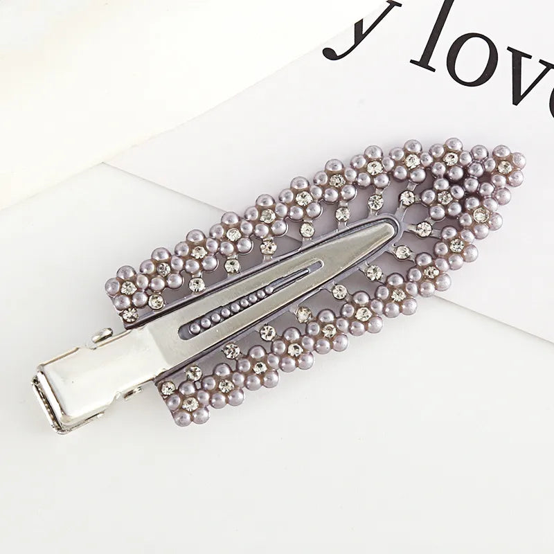 Simple Style Leaf Imitation Pearl Rhinestone Hair Clip 1 Piece