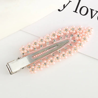 Simple Style Leaf Imitation Pearl Rhinestone Hair Clip 1 Piece