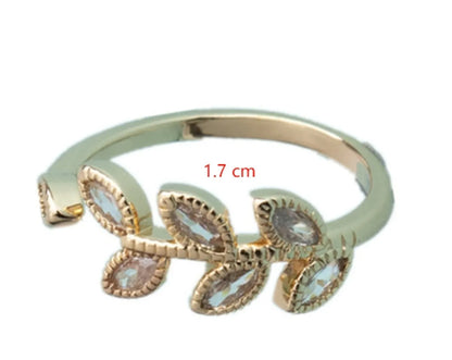 Simple Style Leaf Metal Plating Inlay Zircon Unisex Open Rings