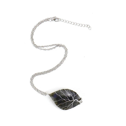 Simple Style Leaf Natural Stone Ferroalloy Knitting Pendant Necklace