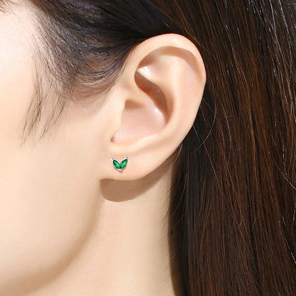 Simple Style Leaf Silver Plating Inlay Zircon Ear Studs 1 Pair