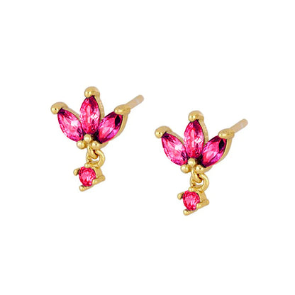 Simple Style Leaf Square Water Droplets Copper Ear Studs Plating Inlay Zircon Copper Earrings