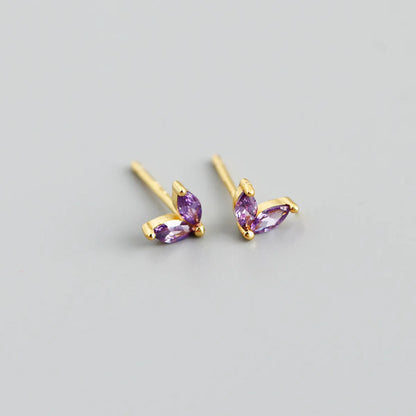 Simple Style Leaf Sterling Silver Inlay Zircon Ear Studs 1 Pair