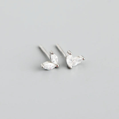 Simple Style Leaf Sterling Silver Inlay Zircon Ear Studs 1 Pair