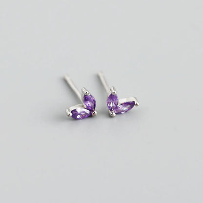 Simple Style Leaf Sterling Silver Inlay Zircon Ear Studs 1 Pair