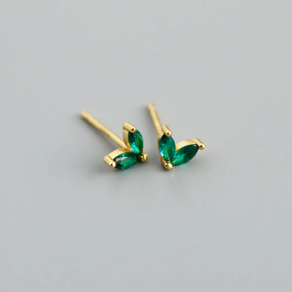 Simple Style Leaf Sterling Silver Inlay Zircon Ear Studs 1 Pair