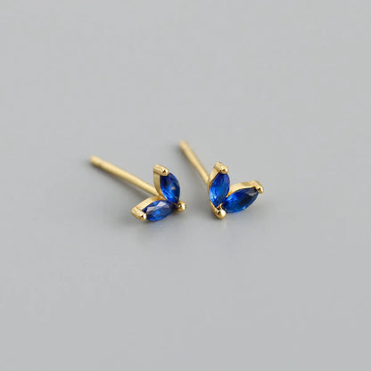 Simple Style Leaf Sterling Silver Inlay Zircon Ear Studs 1 Pair